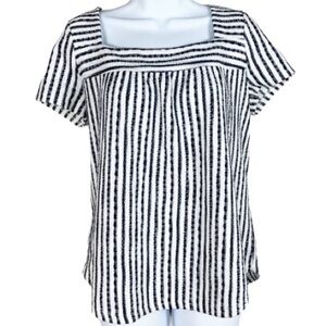 Lucky Brand Blue White Striped Square Neck Top Size M